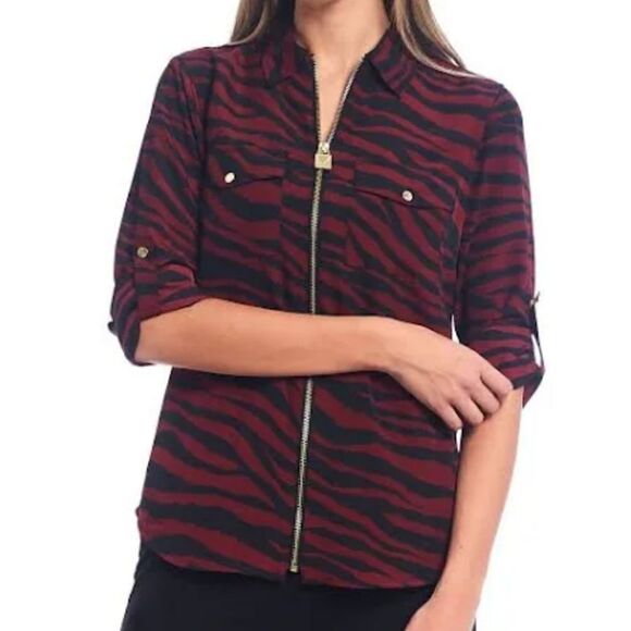 Michael Michael kors womens full-zip tiger striped small blouse - Picture 1 of 11